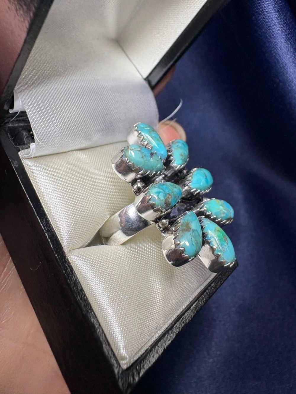 Turquoise Teardrop Cluster Ring - Silver Setting - Picture 3 of 9